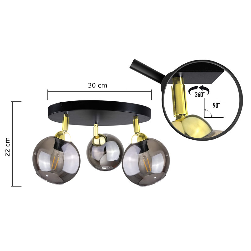 Solen Glass Ceiling Spotlight, Black/Gold