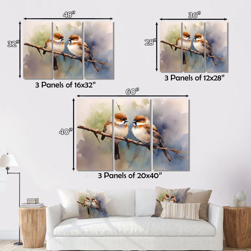Beige and Brown Sparrow Birds Metal Wall Art Set