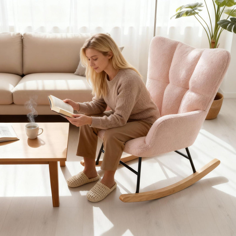 Chaise berçante pour lit de bébé Kaelyb, H 38,98 po x l 27,56 po x P 33,46 po, Rose