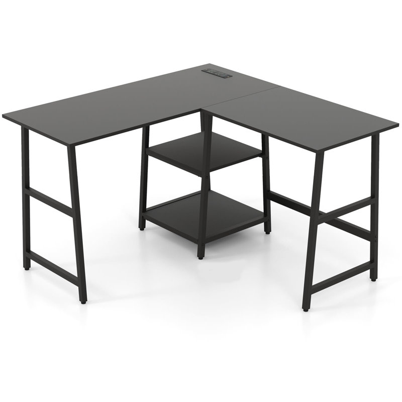 Amardev L-Shaped Metal Base Computer Desk, Black