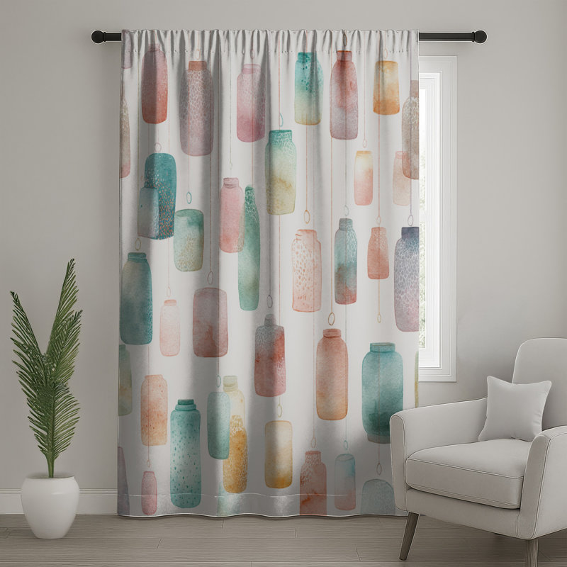 Watercolor Hanging Lanterns Window Curtains, Lanterns Sheer & Blockout Curtains - 1 Panel, 50" x 92" - 1 Panel, Blockout