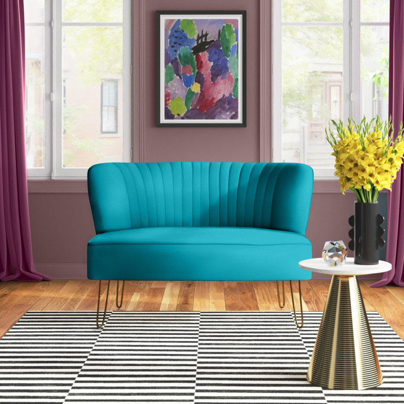 Euclid Upholstered 45'' Loveseat, Blue Velvet