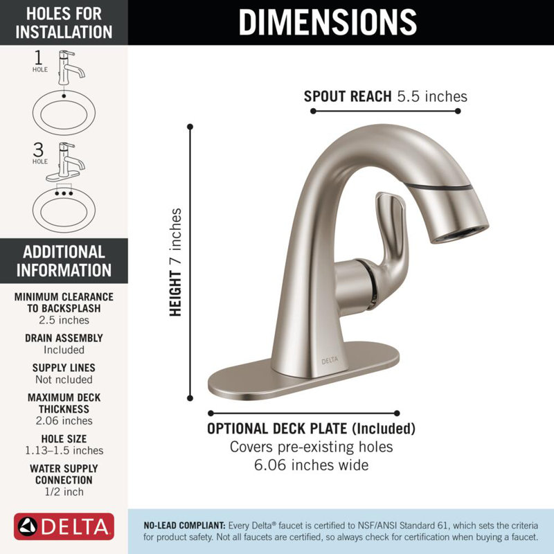 Delta Arvo Pull Down Bathroom Faucet with Sprayer, Brushed Nickel Single Hole Bathroom Sink Faucet with Pull Out Sprayer for Vanity, Push-Pop Drain, Spotshield Stainless