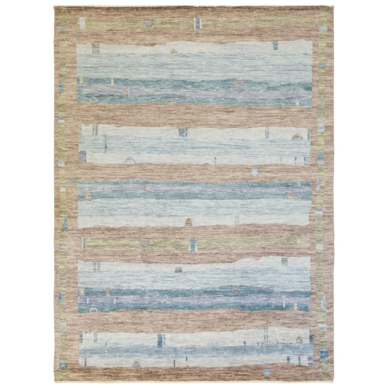 Tapis rectangulaire unique de 8 pi 11 po x 12 pi brun
