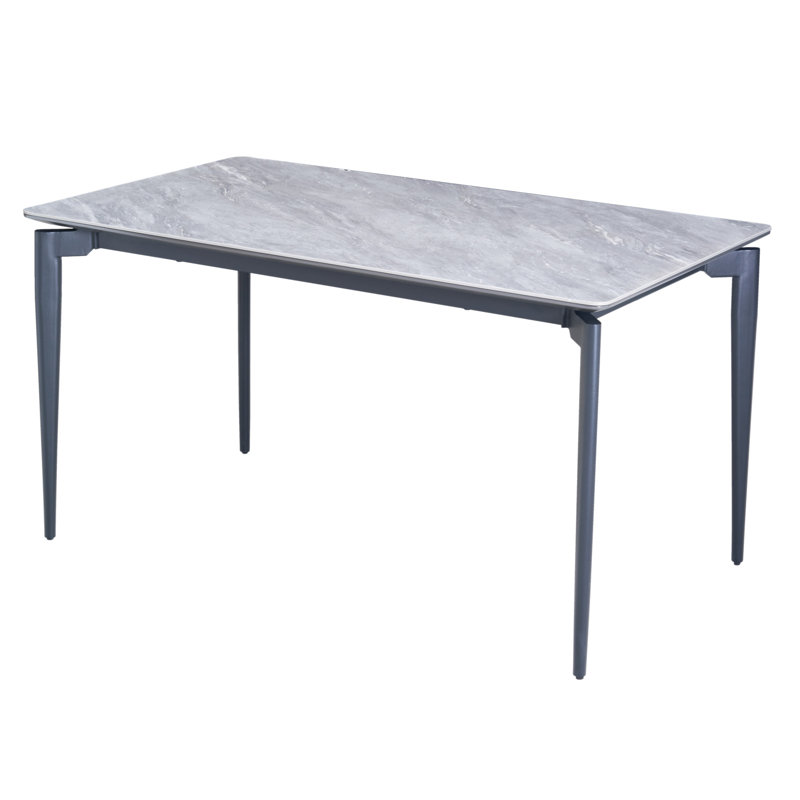 Glossy Rock Table With Black Legs,Sintered Stone Dining Table,Family Dining Table For 6-8 People