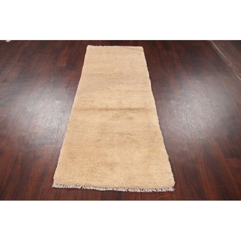Tapis de couloir beige en Tapis décoratif laine noué à la main de conception unique 2 pi 5 po x 6 pi 1 po noué à la main New Age