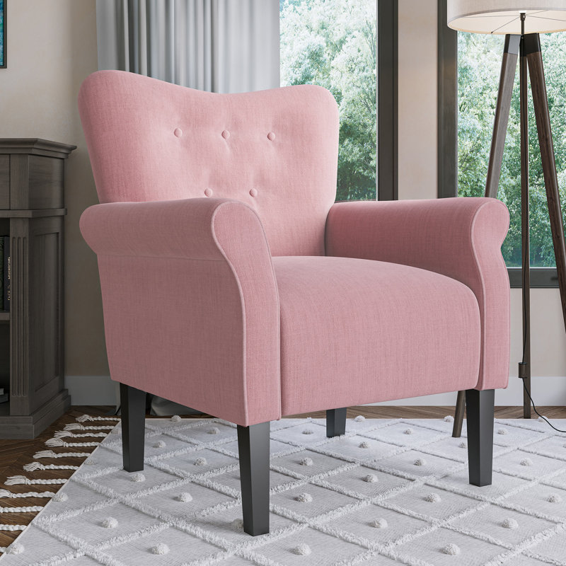 30.3" Wide Tufted Upholstered Armchair, Pink Linen
