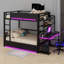 Lit superposé en métal avec bureau, deux tablettes ouvertes avec rangement, lit superposé moderne avec lumière DEL