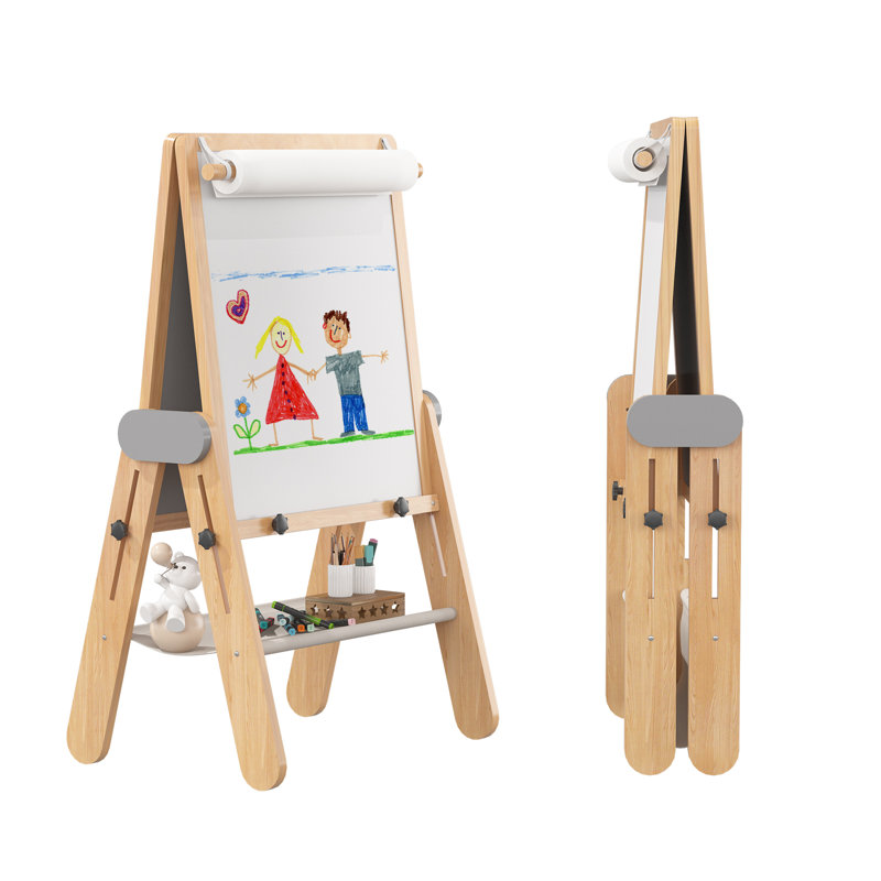HONEY JOY Art Easel For Kids, 3-in-1 Double-Sided Wooden Toddler Easel W/Magnetic