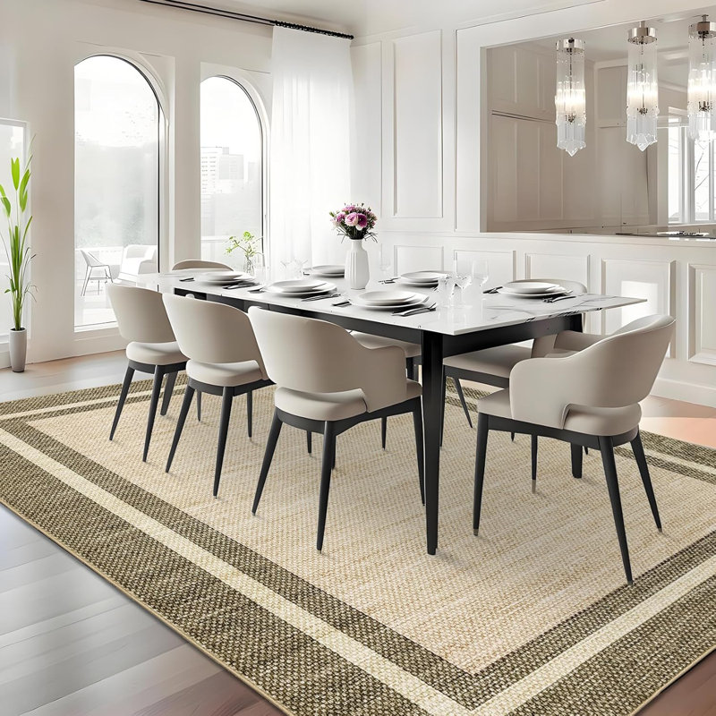 2x6 Washable Neutral Runner Rug – Minimalist Bordered Print, Non-Slip TPR Backing, Soft Thin Mat for Entryway, Kitchen (Black)