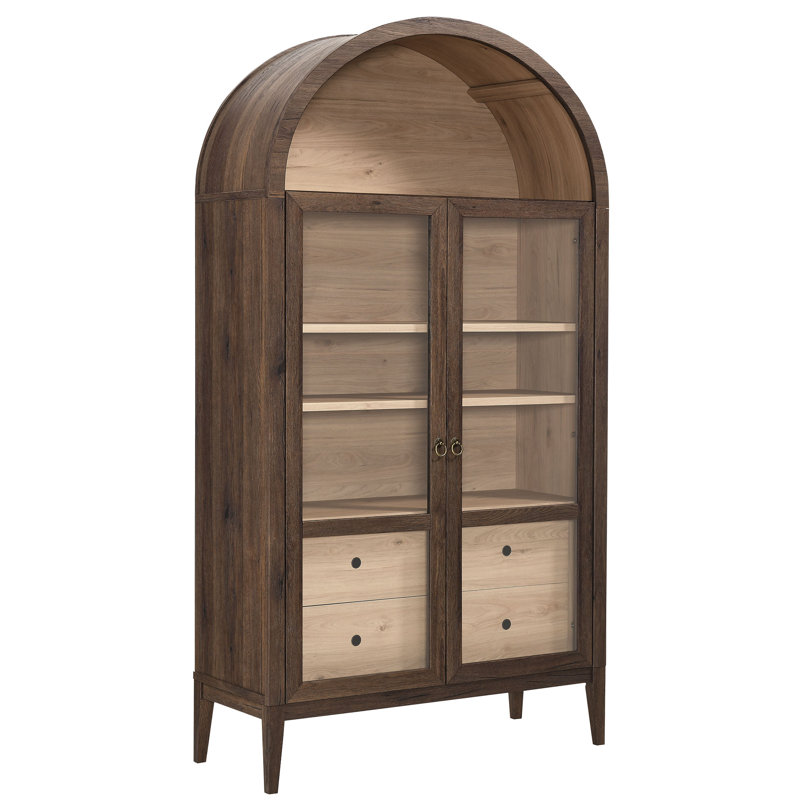Nolan 74" Walnut Light Oak Arched Storage Display Cabinet with Glass Doors