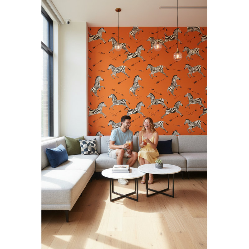 Papier peint zèbres avec flèches orange