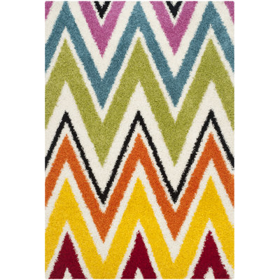 Powelton Looped/Hooked Blue/Yellow/Red Rug
