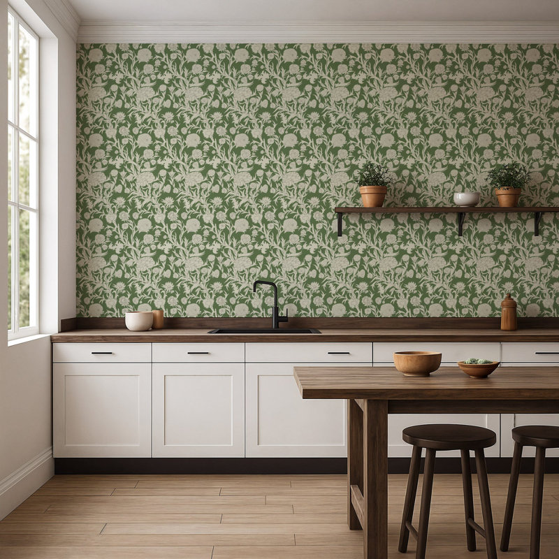 Blooming Thicket - Wallpaper, Linen Stone, Peel & Stick, Self-Adhesive