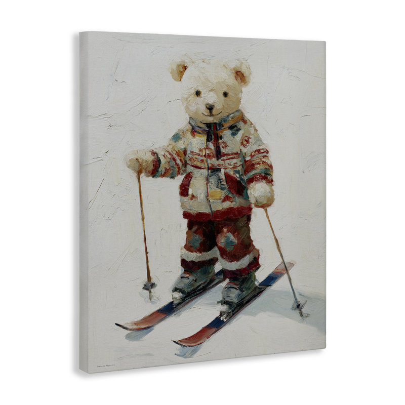 Ours sur toile d'aventure en ski, design par Svetlana Aleynikova, H 40 po x l 30 po