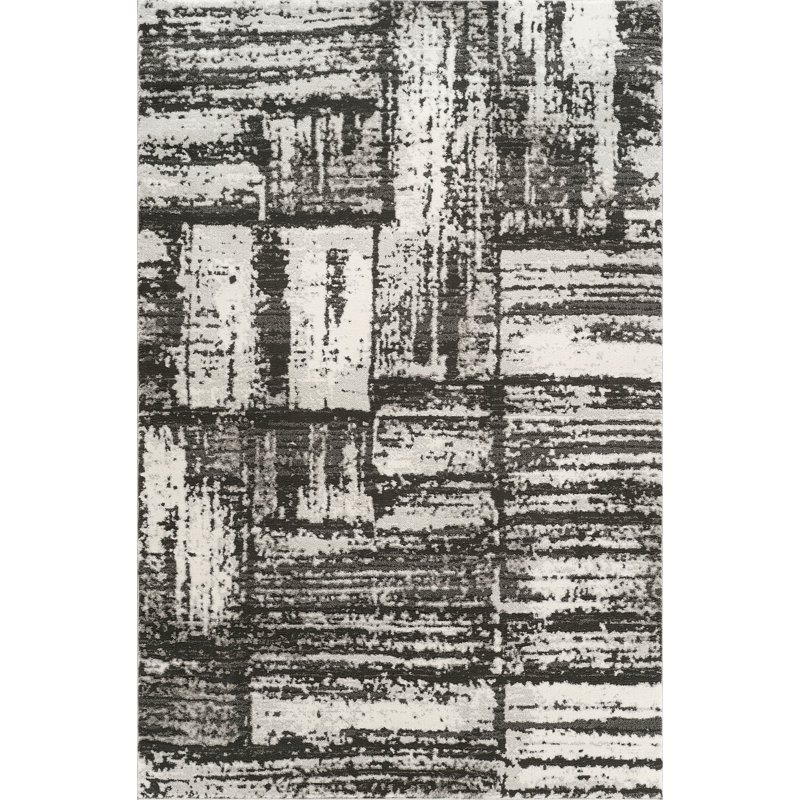 Tapis moderne gris anthracite et ivoire Caldwell, Gris anthracite / ivoire, 8 pi 9 po x 11 pi 10 po
