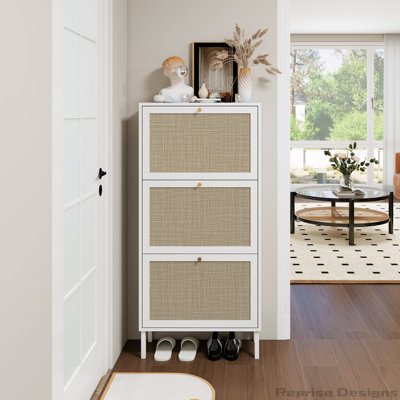Freestanding Rattan 3 Door Shoe Rack Shoe Storage Cabinet