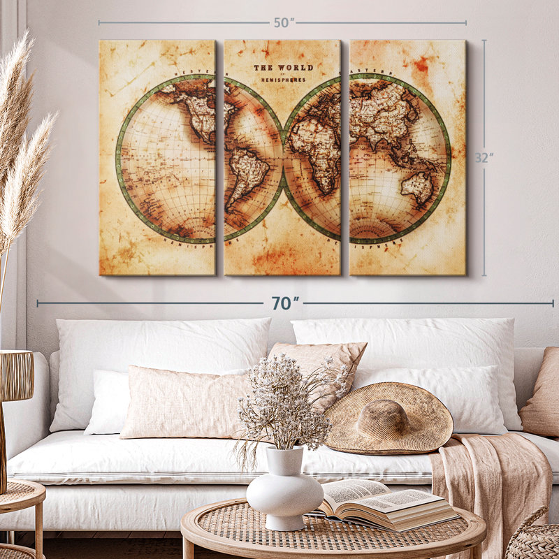 «Rustic Hemispheres Map» sur toile, H 32 po x l 50 po x P 1,25 po