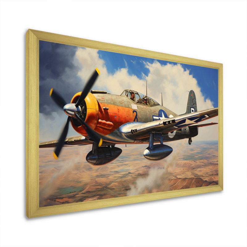 «P51B Plane Skyline II», reproduction sur toile, H 30 po x l 40 po x P 1,5 po, Encadrement doré