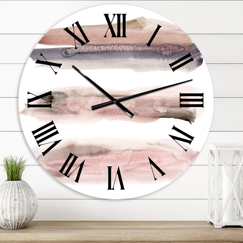 Nuage rose et bleu avec taches beiges II - horloge murale moderne, Petit