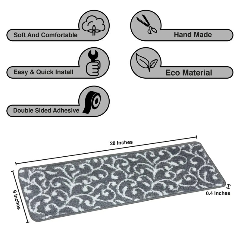 Tapis d'escalier antidérapants gris / blanc 9 x 28 po (ensemble de 13)