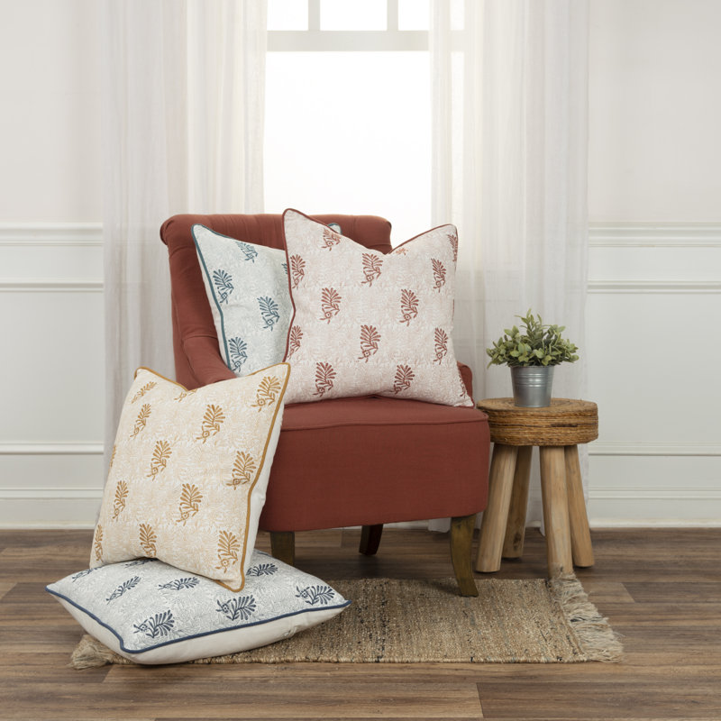 Betania Embroidered Cotton Reversible Throw Pillow, Terracotta