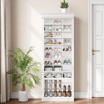 Armoire à chaussures haute à 10 niveaux - étagère à chaussures très grande de 73,35 po pour 30 paires, organisateur autoportant avec tablette à bottes pour vestibule, style maison de campagne
