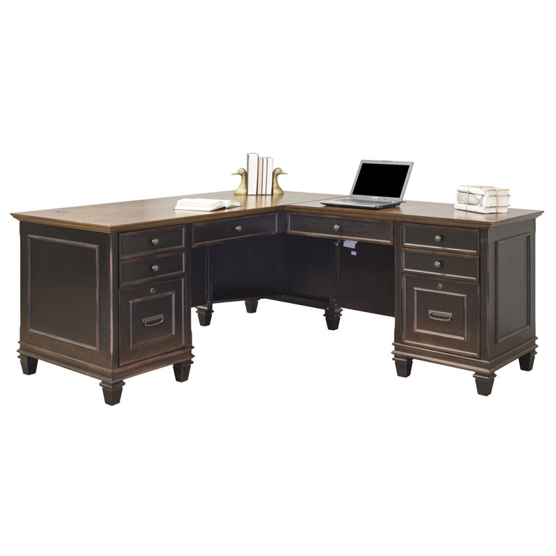 Django L-Shaped Solid Wood Base Executive Desk with Power Outlet