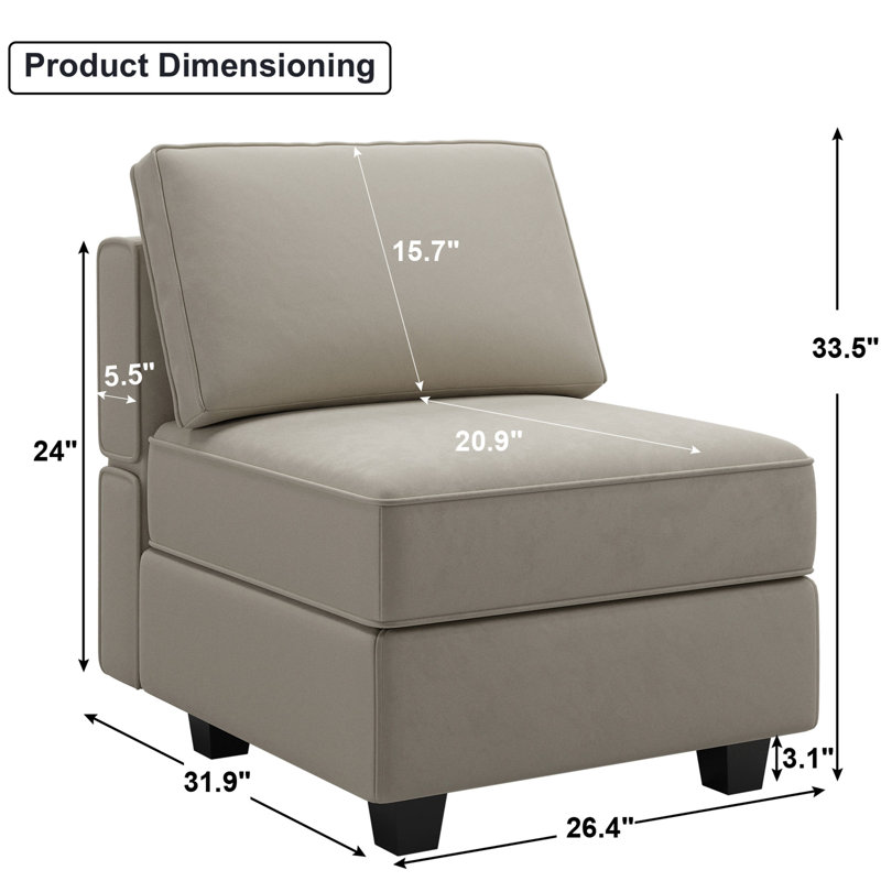 Nakash 26.4'' Wide Upholstered Armless Chair with Pillow Back, Storage Single Chair Module Part For Sectional Sofa