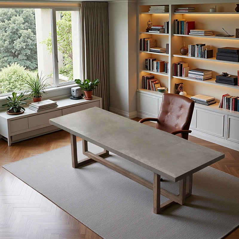 Bureau rectangulaire en bois massif imitation ciment