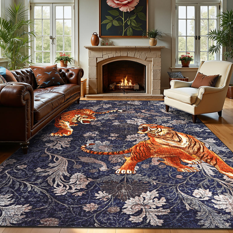 Tapis lavables Tiger pour tapis de salon Vintage, Marine, Rectangle 5 pi x 7 pi