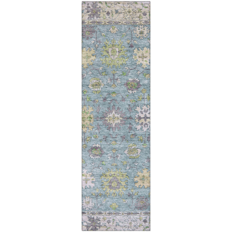 Premium Machine Washable Mayfield AMF2052 Global Rug, Seafoam, 2'3" x 7'6" Runner