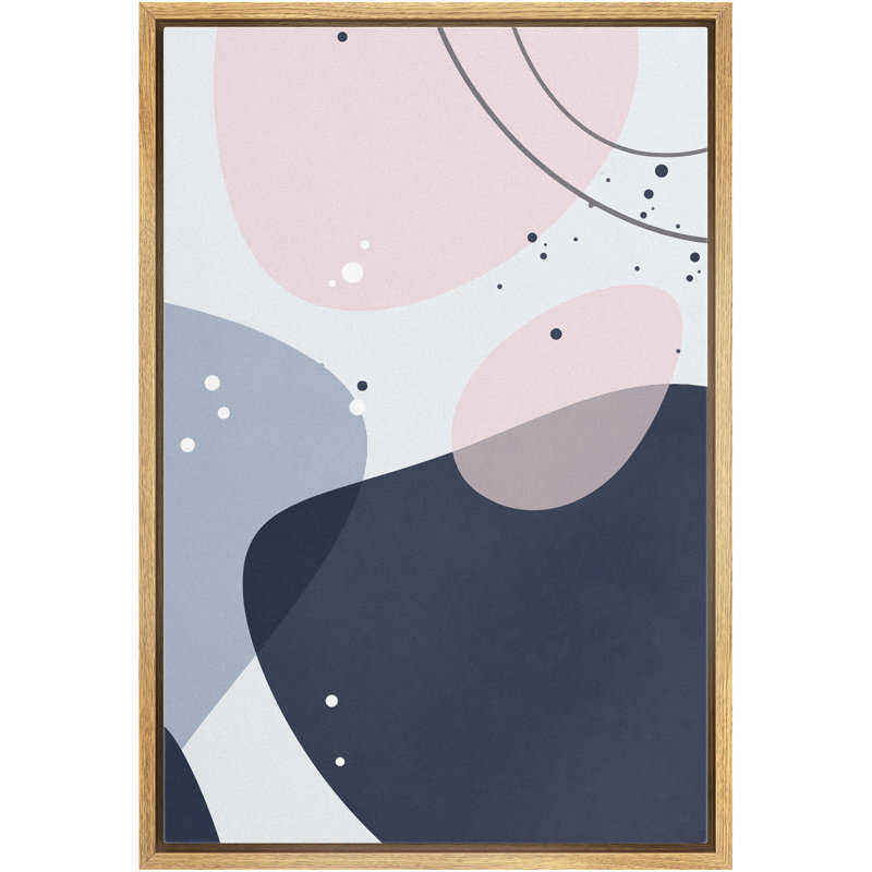 «Signature», reproduction d'art sur toile encadrée, points de peinture rose et bleue avec lignes foncées, formes géométriques, illustrations, art moderne, industriel, coloré, cool pour le salon, la chambre à coucher, le bureau