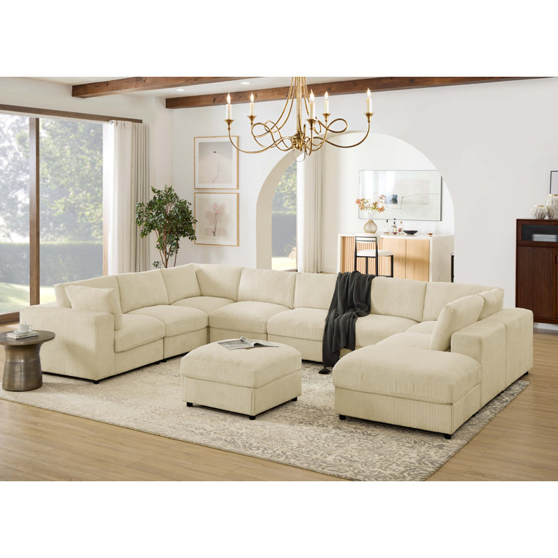 Canapé modulaire en velours côtelé Congdikyaington, Beige Corduroy