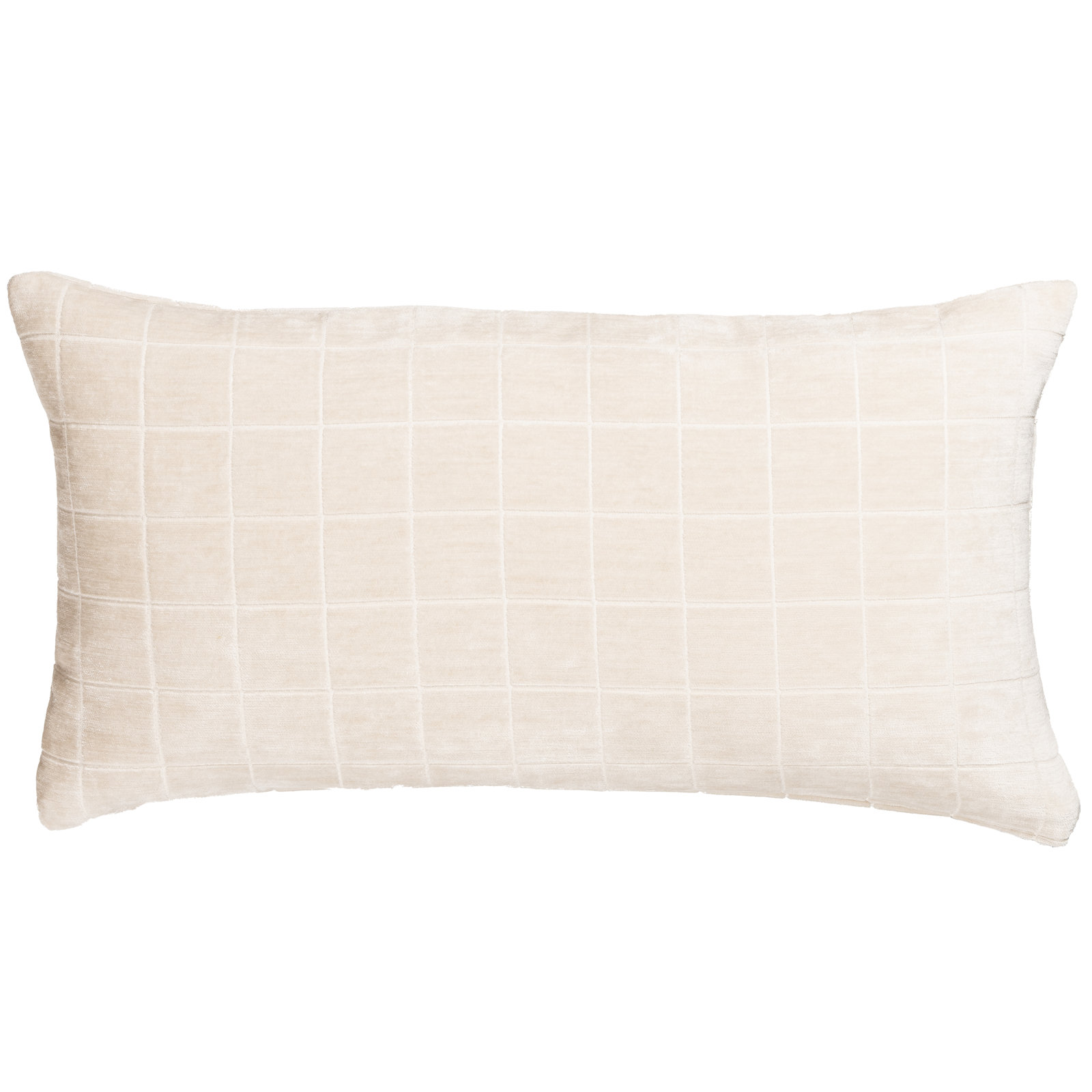 Otterville Velvet Grid Lumbar Pillow, 12"H x 21"W, Feather, Cream Geometric