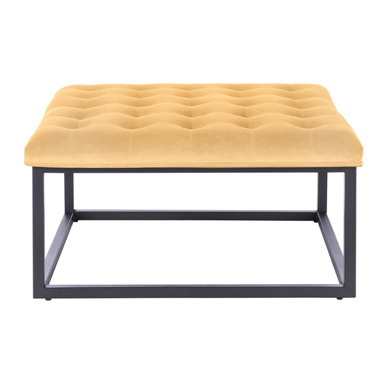 Ava 87cm Wide Velvet Tufted Square Solid Colour Footstool Ottoman, Mustard