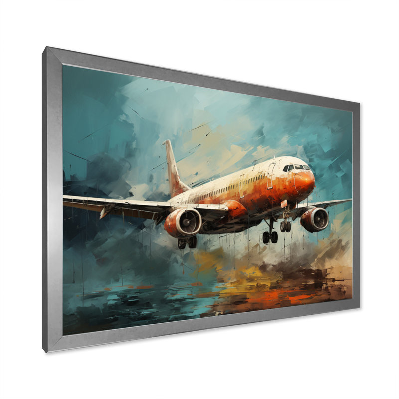 Voyage en avion sur toile, Cadre simple argenté, H 16 po x l 32 po x P 1 po