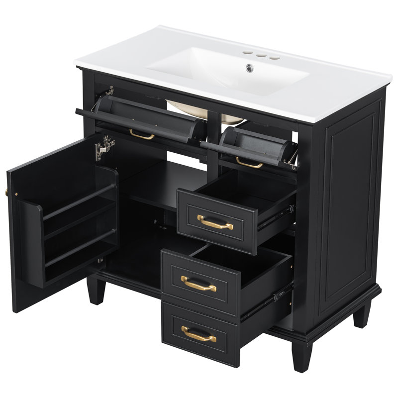 Meuble-lavabo 36 po avec comptoir en céramique, Noir