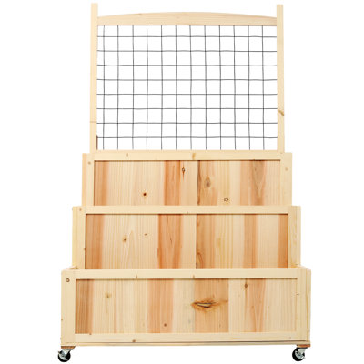 3 jardin surélevé avec rangement en treillis et dossier, trous de drainage sur roues, jardinière de 53 po de hauteur pour herbes, fleurs, légumes, treillis de légumes en bois de qualité, roues, bois de drainage, 21