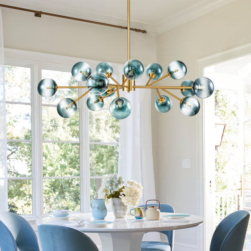 Burness 15-Light Sputnik Modern Linear Glass Bubble Dining Chandelier, Gold