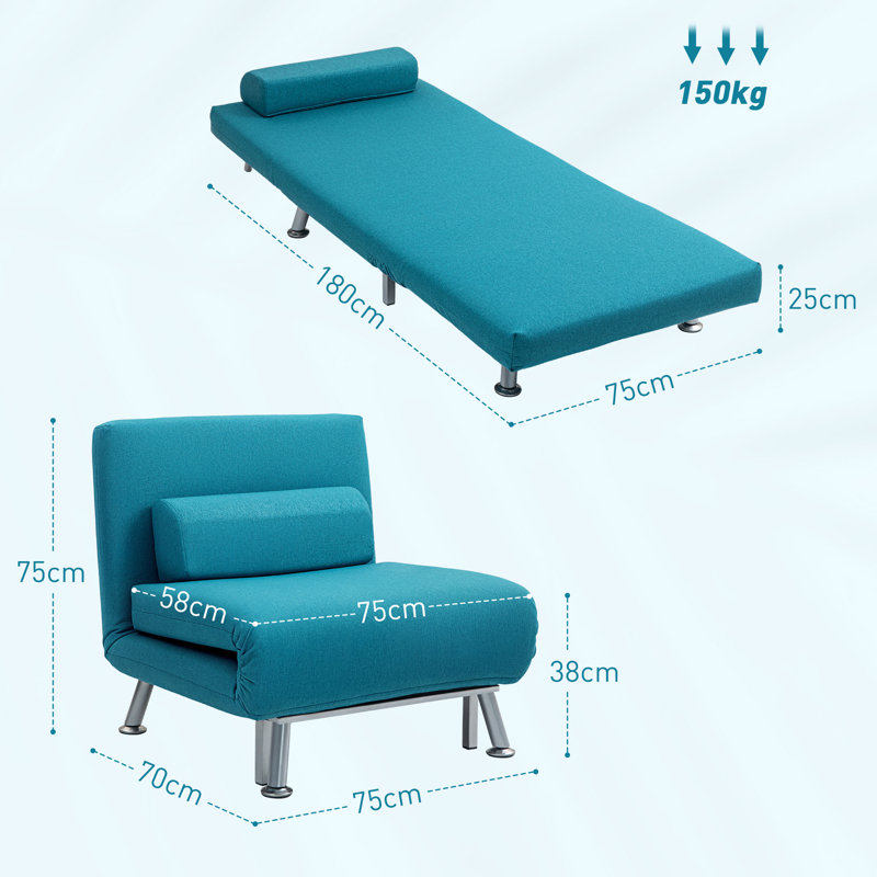 Blaile 75cm Upholstered Futon, Teal Blue