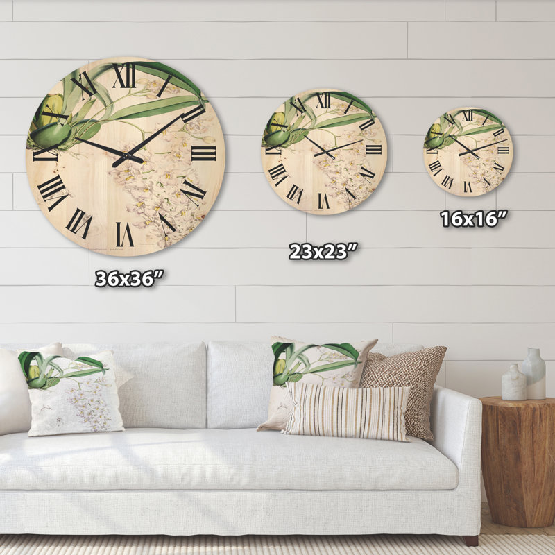 Horloge murale rétro Vintage White Orchid II, Moyen