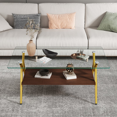 Table basse rectangulaire avec plateau en verre trempé et pieds en métal Anden, table moderne pour le salon, verre transparent