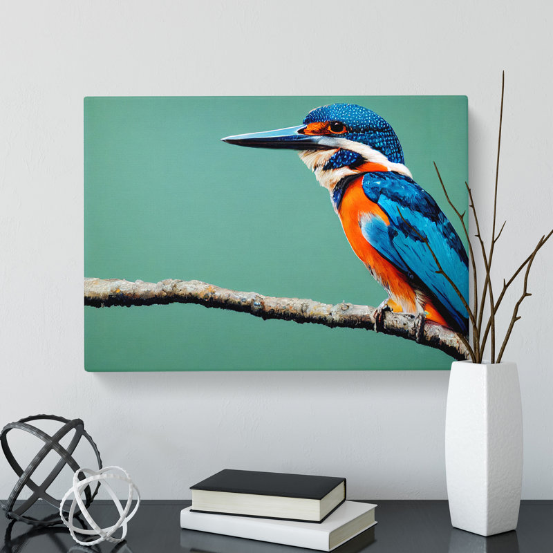 Head Turning Kingfisher Bird - Wrapped Canvas, 35cm H x 50cm W x 3cm D