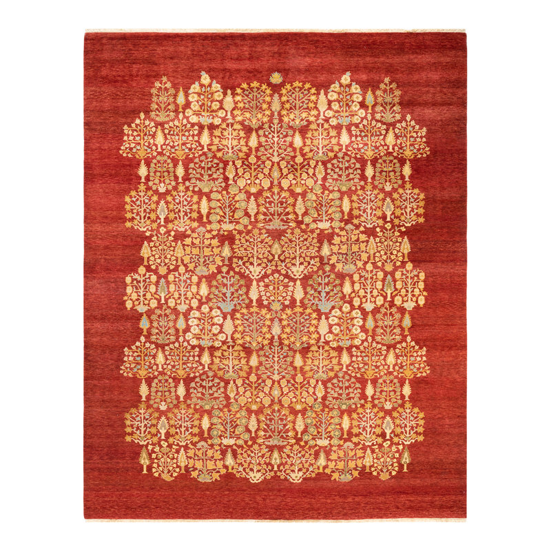 Tapis unique rouille noué à la main éclectique 9 pi 1 po x 12 pi 2 po Tunisha