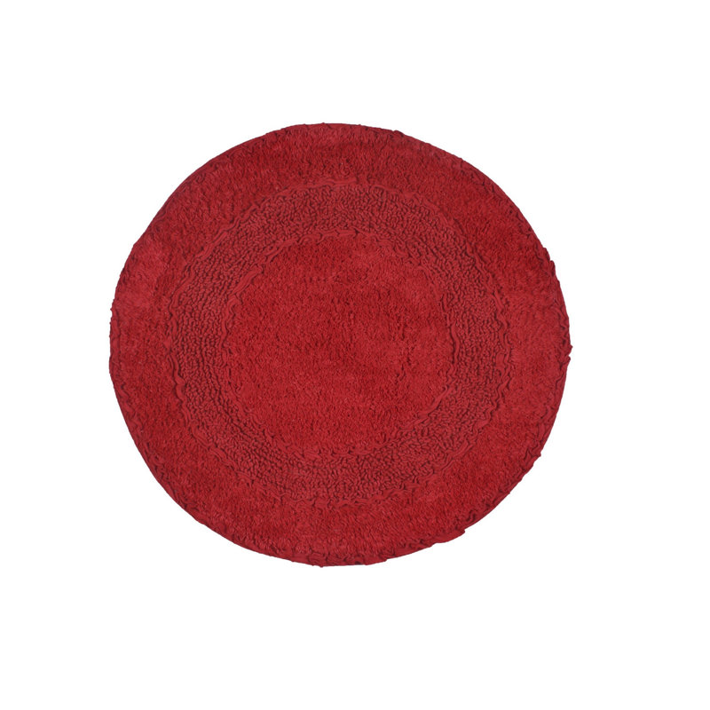 Plush Cotton Round shape bath Rug, Red, 22"W x 22"L