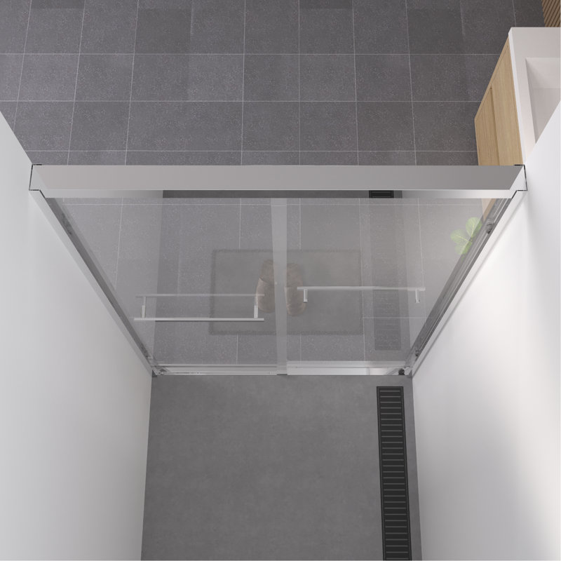 44 - 48"x76" Double Sliding Shower Door For Bathroom, 1/4" (6mm) Clear Tempered Glass, Aluminum Frame, And , Reversible Setup