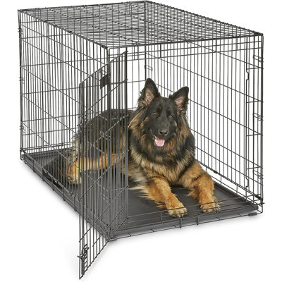Cage pour chien nouvellement améliorée avec porte simple en Icrate, comprenant un plateau étanche, des pieds de protection du plancher, un panneau de séparation et de nouvelles caractéristiques brevetées