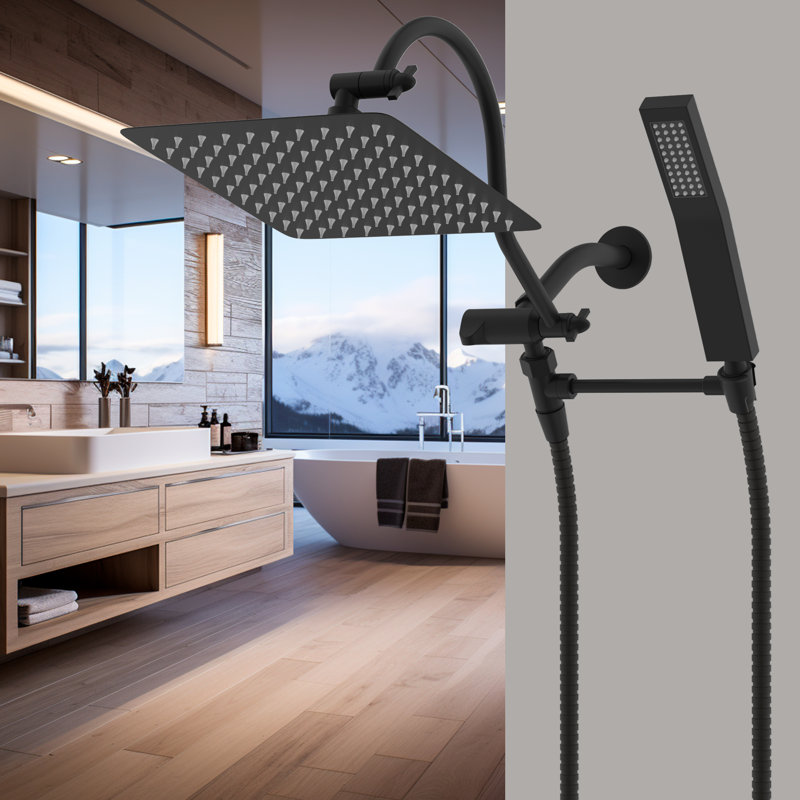 Large Matte Black Stainless Steel Dual Shower Head Combo