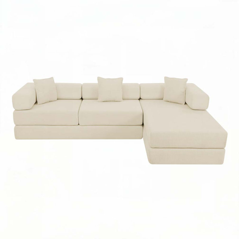 Canapé modulaire Corduroy à assise profonde de 108 po, aucun assemblage requis, Beige